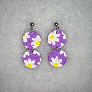 Purple Clay Daisy Earrings